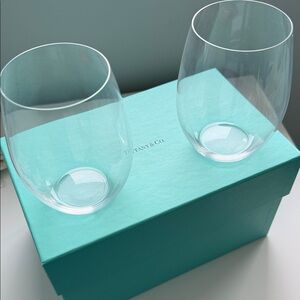 Tiffany & Co. Clear Stemless Riedel Wine Glass Pair